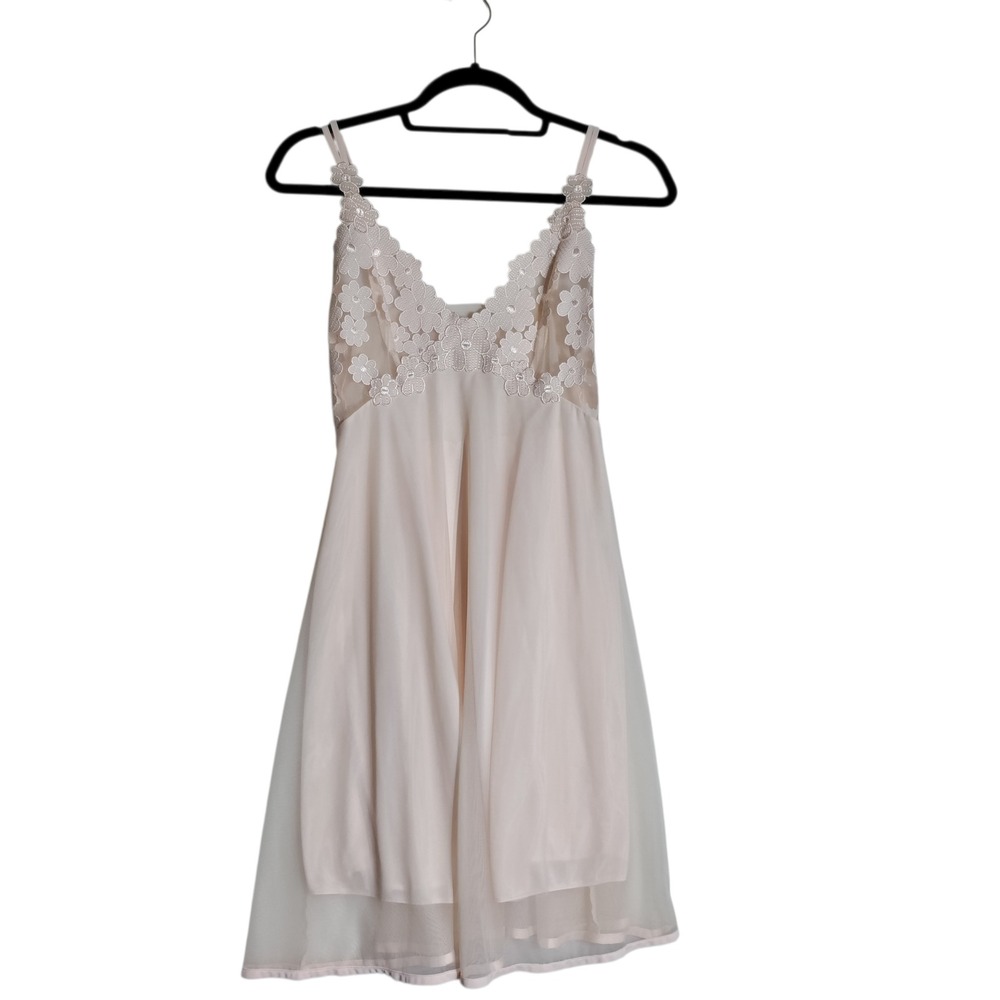Wacoal Pink Floral Lace Mesh Chemise Nightgown Lingerie Slip Dress Size 85 US S